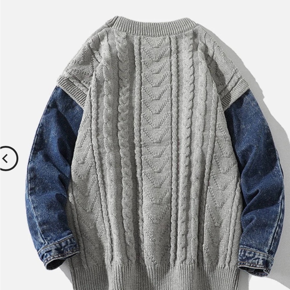 NWT Aelfric Eden cable knit sweater with denim sleeves Sz L